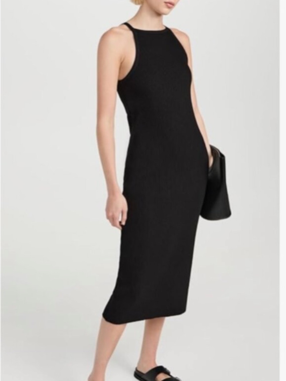 James Perse Black Cotton Stretch High Neck Spaghetti Strap Midi Dress 3 Large